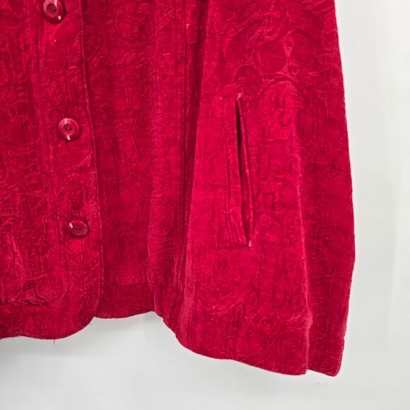 Liz & Me Women's Plus Button Front Collared Tapestry Floral Paisley Print Jacket - Picture 6 of 10